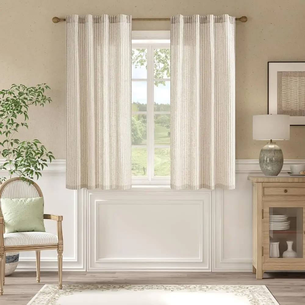 

Linen Farmhouse Ticking Stripe Ains 63 H Length Pinstripe For Living Room Bedroom Light Ing Rustic Modern Ains Drapes Ba Tab 2