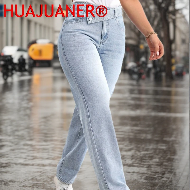 

Womens Jeans Y2k Jeans Baggy Jeans Blue Casual Light Wash Overlapping Waist Relaxed Straight Leg Denim Pants for Ladies