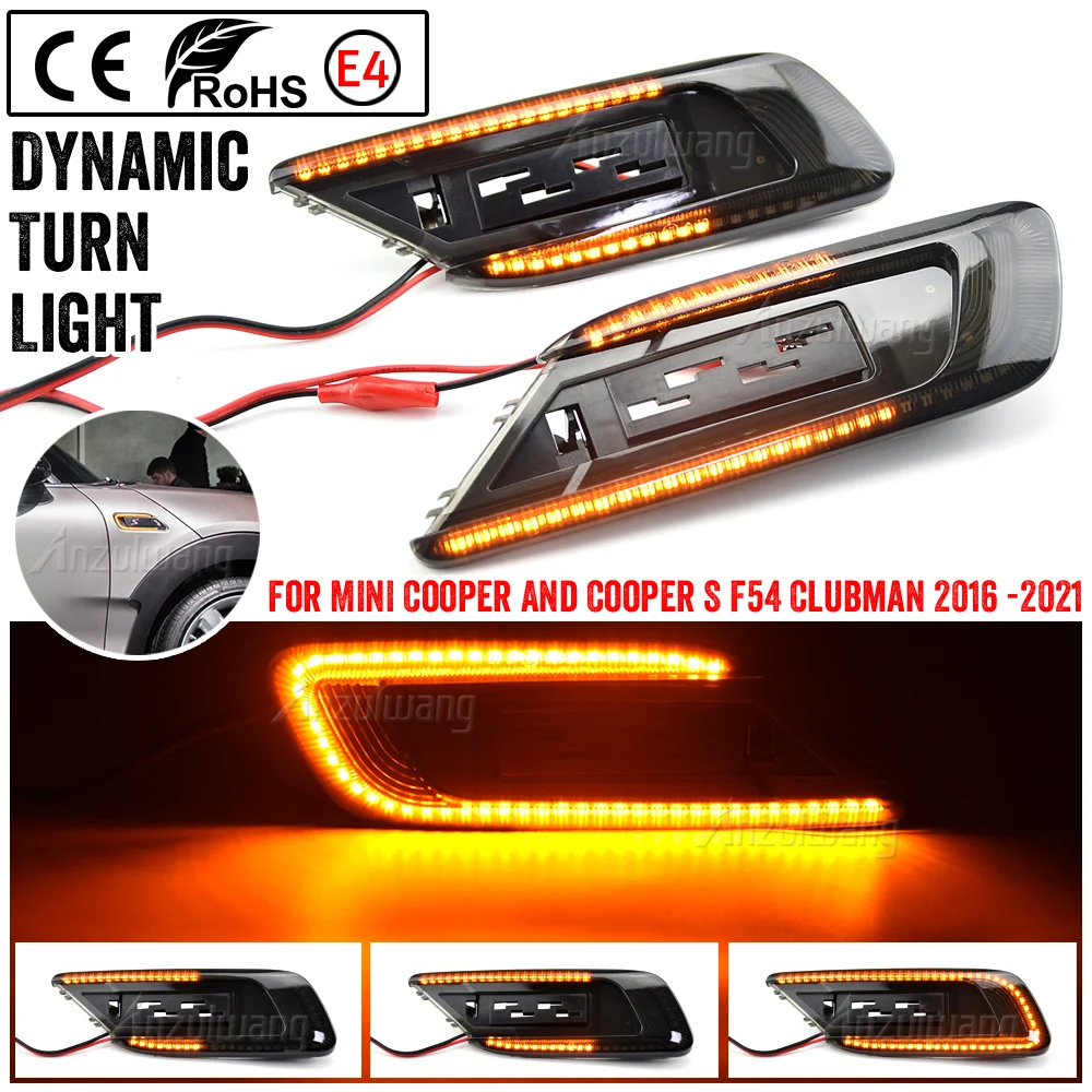 2Pcs For Mini Cooper F54 Clubman 2015 2016 2017 2018 2019 2020 Dynamic Sequential LED Side Fender Marker Light Lamp Indicator