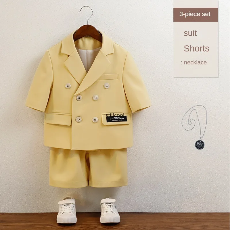Suit for Boys Summer New Handsome Casual Kids Birthday Blazer Set 2 To 12 Years Children School Group Piano Performance Costumes