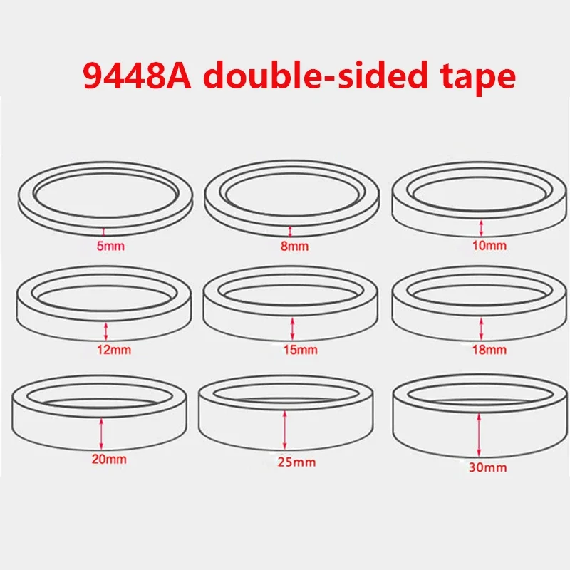 9448A Cinta adhesiva de doble cara ultrafina y delgada para pantalla de teléfono móvil Pantalla LCD Reparación de digitalizador 5-30 mm * 50 metros