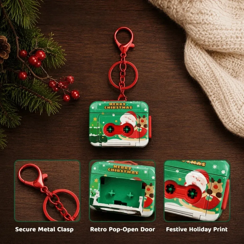 Vintage Cassette Recorder Key Chain Commemorate Voice Creative Mini Tape Recorder Useful Santa Claus Christmas Music Pendant