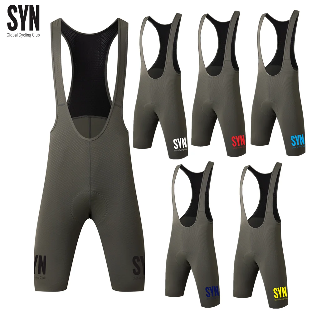 SYN Global Cycling Club Men Cycling Bib Shorts Seamless Green Diamond Shaped Printed Fabric Ride 7 Hours Padded Riding Tights
