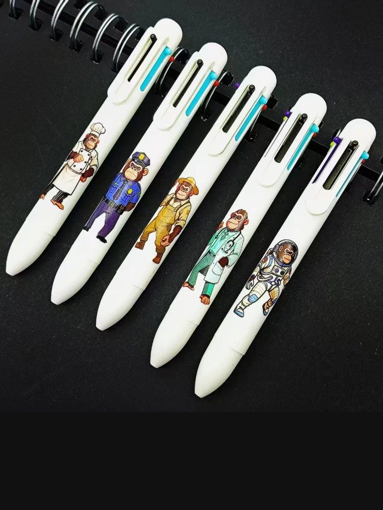 

10Pcs street style orangutan theme multi-color pen, trendy and cool orangutan shape press six-in-one ballpoint pen