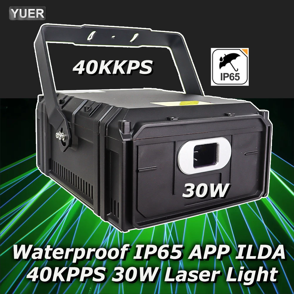 Waterproof IP65 40Kpps 30W RGB Laser Light ILDA DMX Animation Beam Scanner Stage 3D Laser Outdoor Projector Dj Disco Party Park