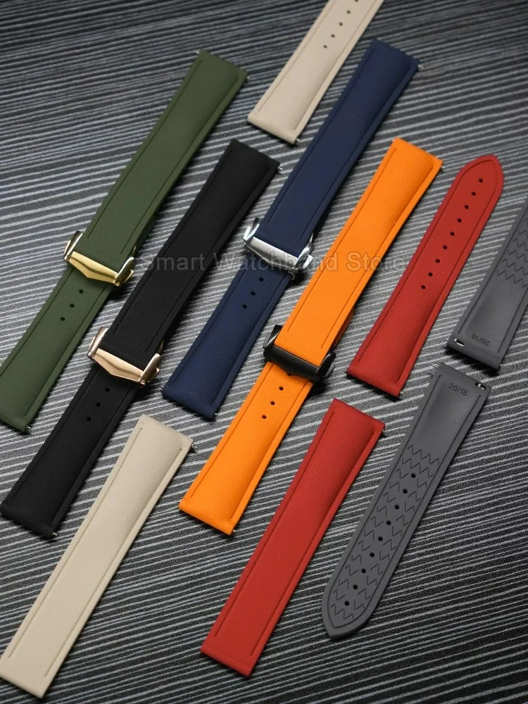20 21 22mm Premium Quality FKM Watch Bracelet Quick Release Design for  Omega Speedmaster De Ville Seiko MoonSwatch Watchband
