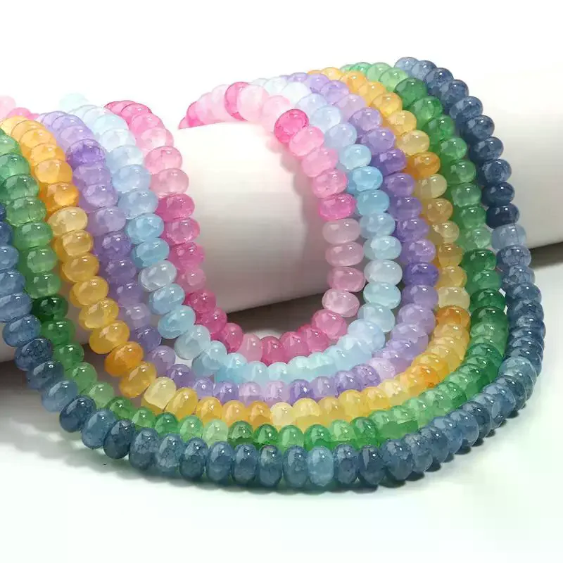 Glass Beads Colorful Abacus: 1 String 5x8mm Flat Round Loose Jewelry Making DIY Crafts