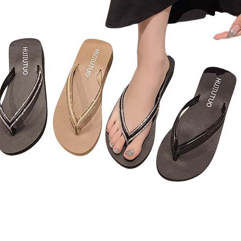 Chanclas de cristal grueso de EVA, sandalias deslizantes, zapatillas de uso exterior con diamantes de imitación, chanclas antideslizantes de fondo suave para ropa de playa