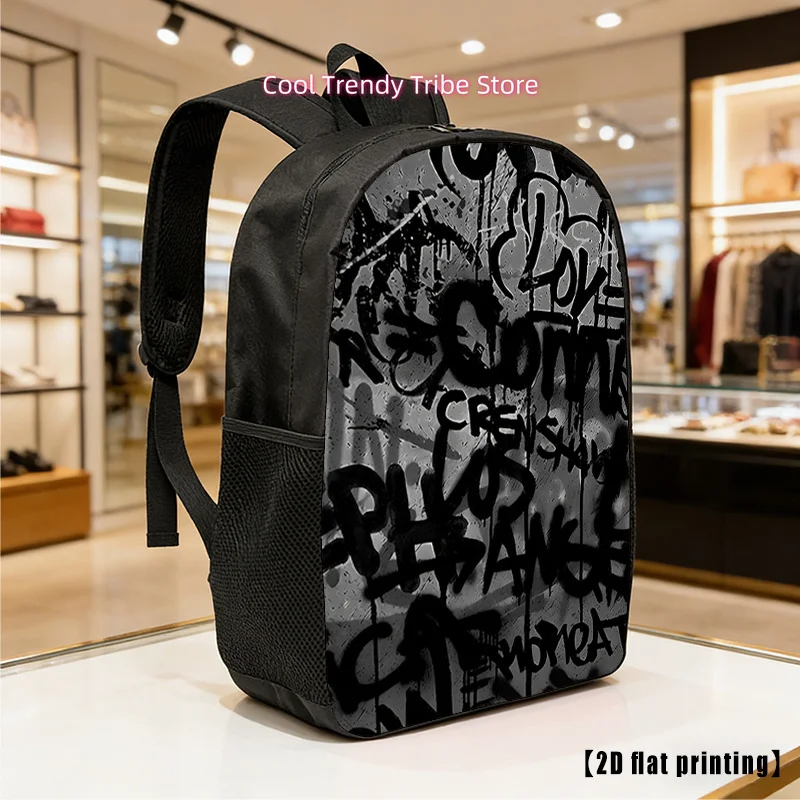 Lightweight Large-Capacity Unisex Backpack with Graffiti Print - Adjustable Shoulder Straps & Side Pockets, Laptop Bag Suitable