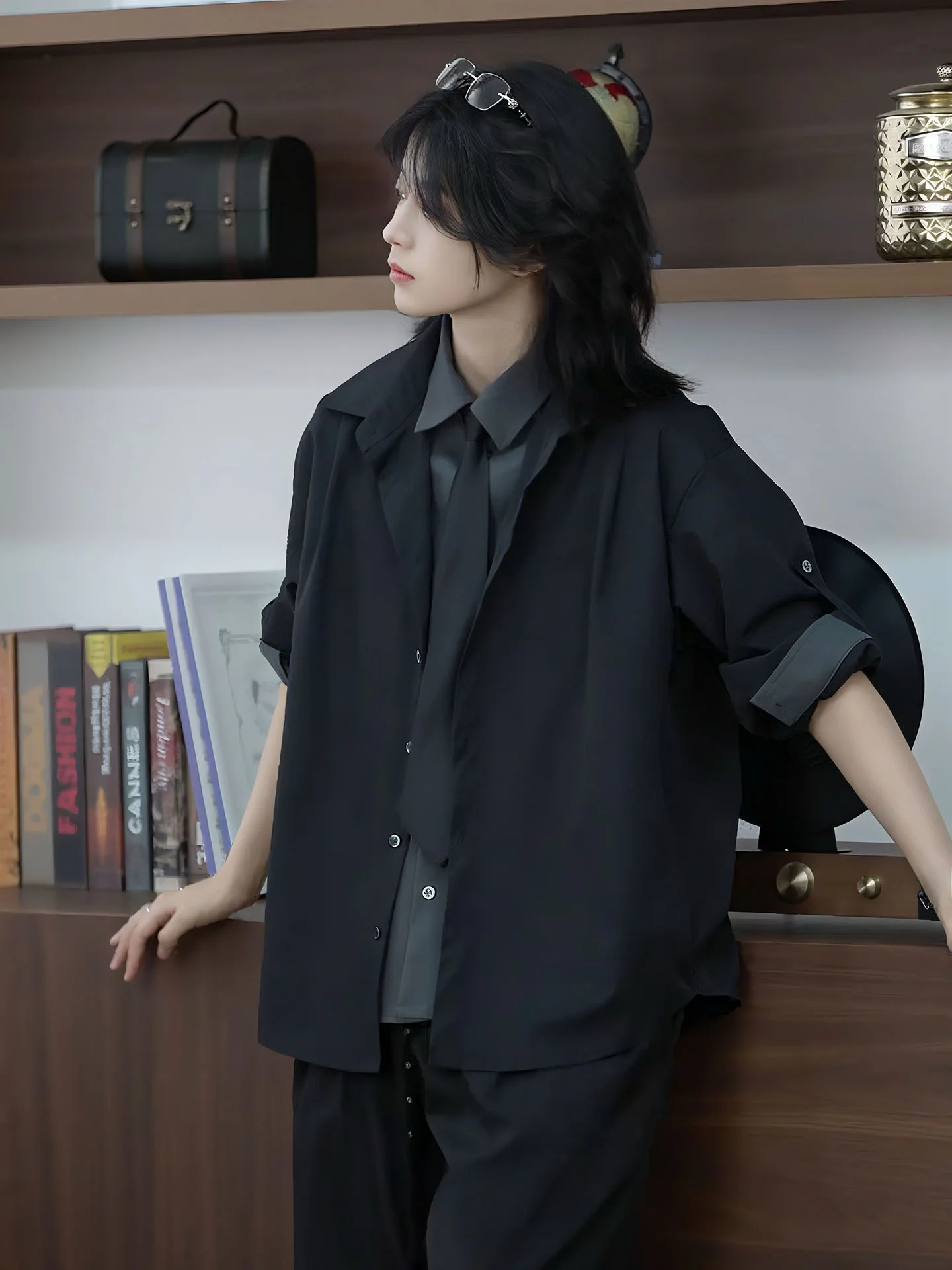 

Мужская повседневная рубашка с длинным рукавом и завязками, осенняя коллекция, уникальный дизайн, премиум-класс, из полиэфирного волокна, свободный крой