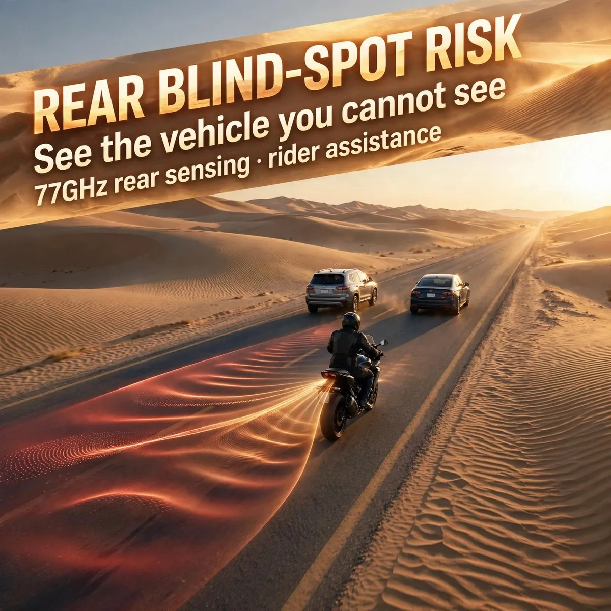 77GHz Motorcycle Blind Spot Monitoring Radar System with Dual LED Warning Indicators – Up to 70m Rear Detection, BSD 8.4m, LCA 5