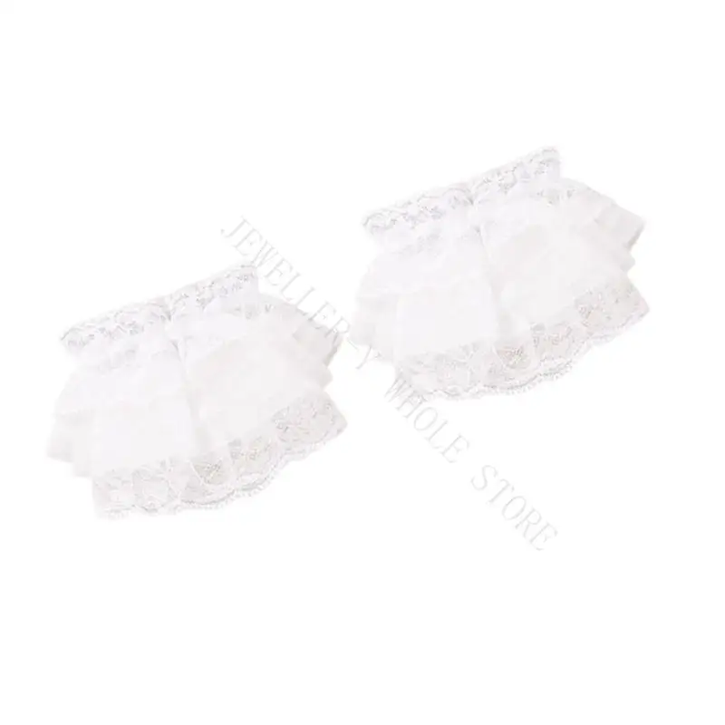 R7UF Detachable Lace Outfit Accessory Collar Cuffs with White Ribbon Tie Trim Detail