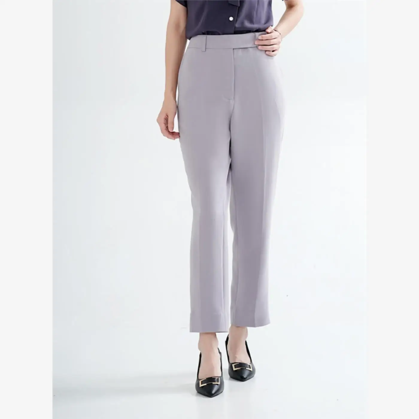 

Gray Purple Straight Leg Work Pants Women's New Style Commuter Suit Long Pants mid Waist Polyester Spring Summer Collection