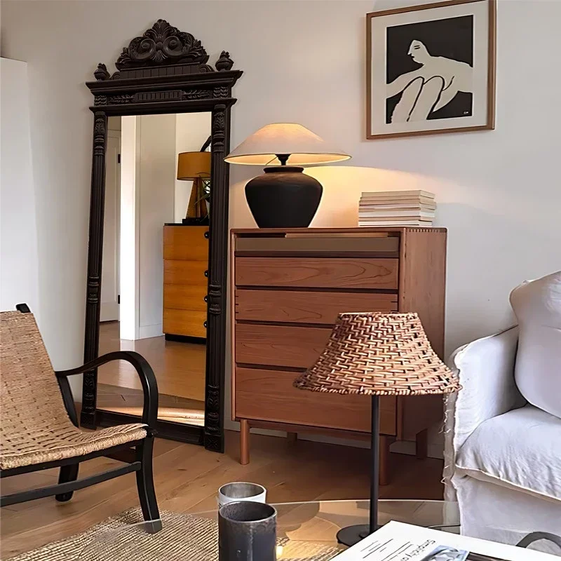 Nordic Bedroom Wall Mirrors Full Body Gothic Apartment Espejos De Piso Home Decor Hall Black Frame Mirror Universal Girls Floor