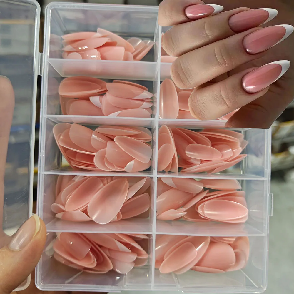 240/120 قطعة الوردي الفرنسي اللوز الأظافر كاذبة الاكريليك غطاء كامل وهمية مسمار نصائح تمديد للنساء خنجر يمكن ارتداؤها اضغط على الأظافر