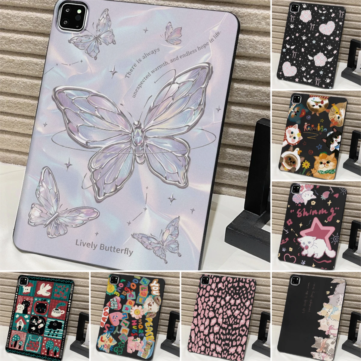 Laser Gradient Butterfly Pattern Tablet Case For iPad Pro 11 2024 2025 Pro 13 Air 13 Air 11 Pro 10.5 10.2 9.7 Air 2 Mini Case