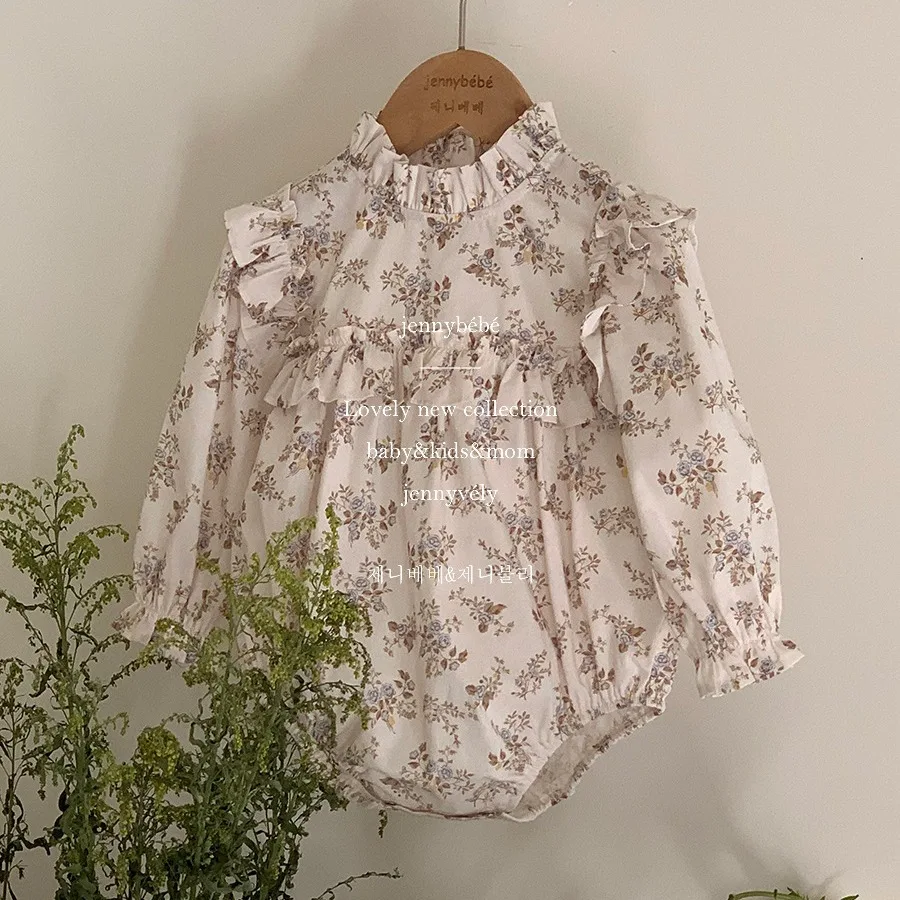 

2024 Spring Baby Children Clothing Girl Baby Korean Floral Climbing Clothing Baby Sweet Princess Cute Fashion Romper