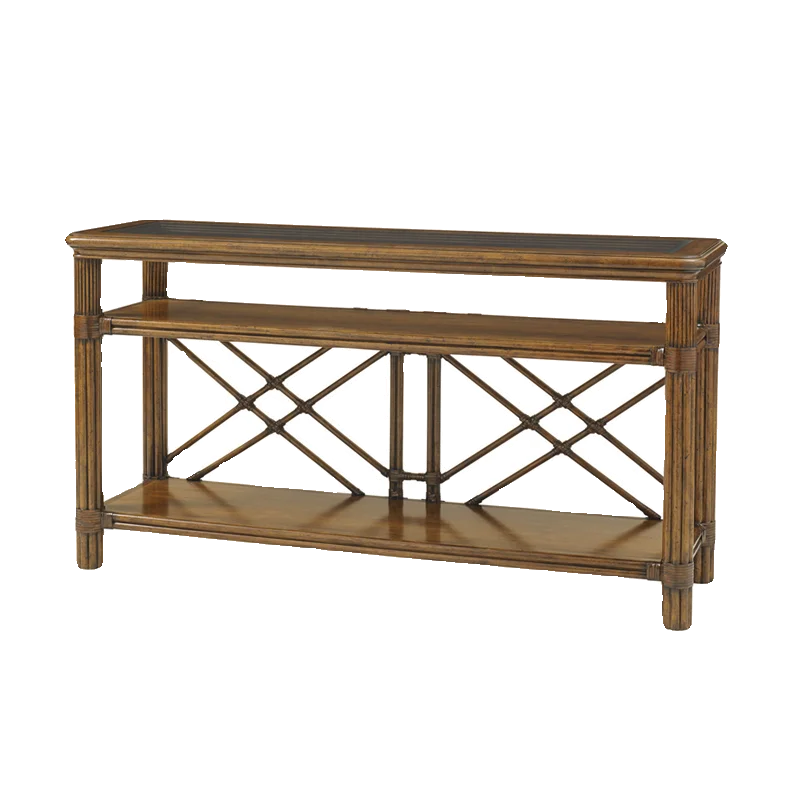 

Medieval rattan beech solid wood entrance table villa home decoration table