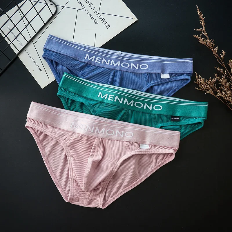 

Men's Sexy Underwear Ribbed Modal Soft Breathable High Quality Underpants Teenager Comfortable Low-waisted U Convex Pouch Briefs