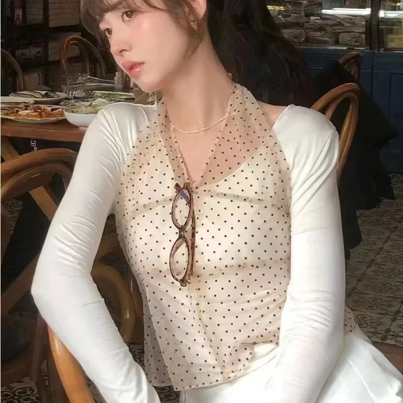 Kore Ins aynı dantel dalga noktası kaşkorse elbise bayan örgü kolsuz orta uzunlukta kapak Up elbise yaz yeni Y2K kız Spicy Girlsf