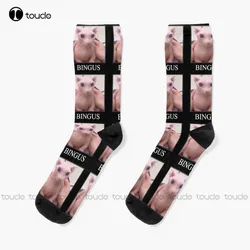 Bingus Cat Sphynx Cat Meme Bingus Socks calzini divertenti per le donne 360 ° stampa digitale Unisex adulto Teen Youth Socks regalo calzino divertente