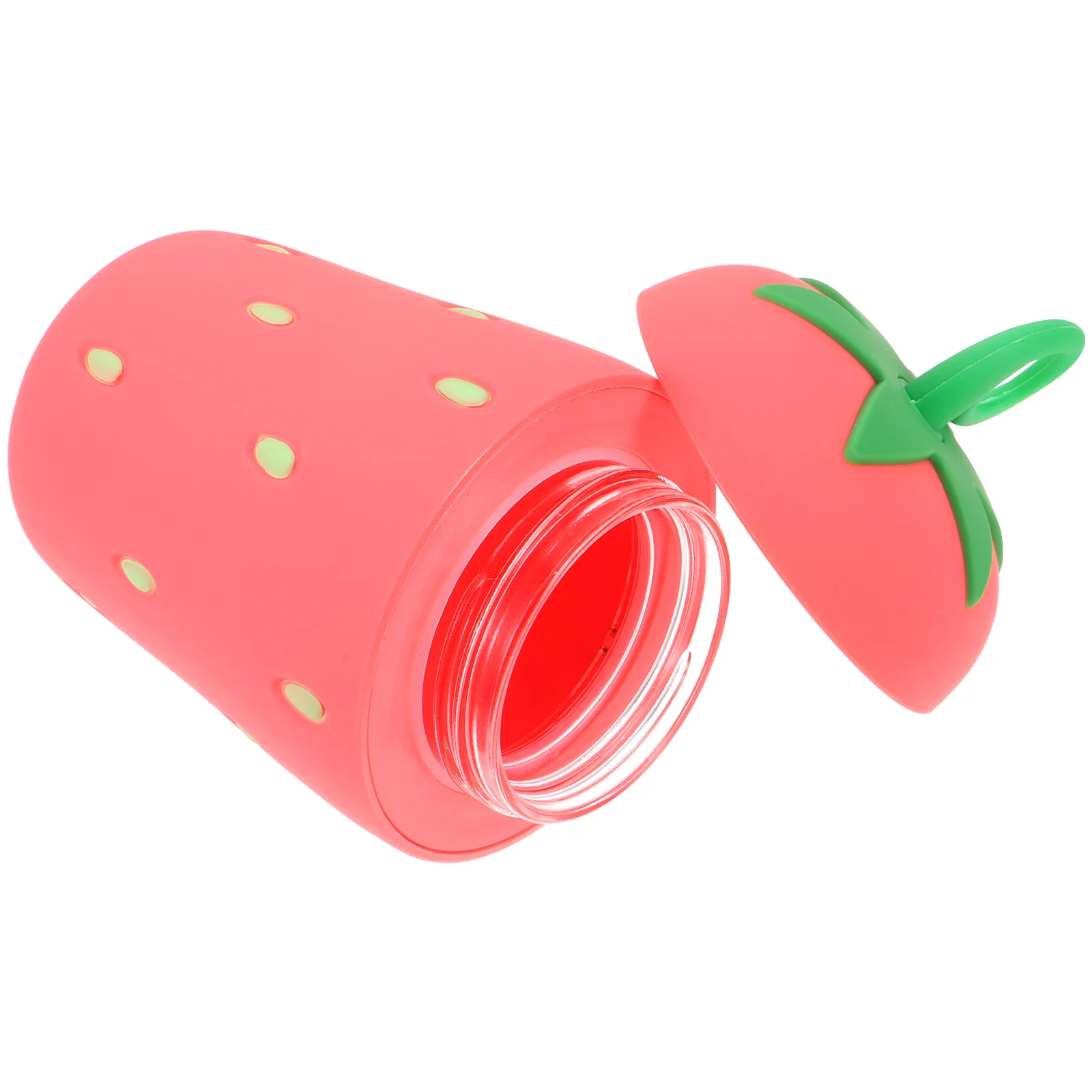 

300Ml Strawberry Shaped Glass Water Bottle with Silicone Case Portable Leak Proof Heat Resistant Reusable Travel Mug for Outdoor