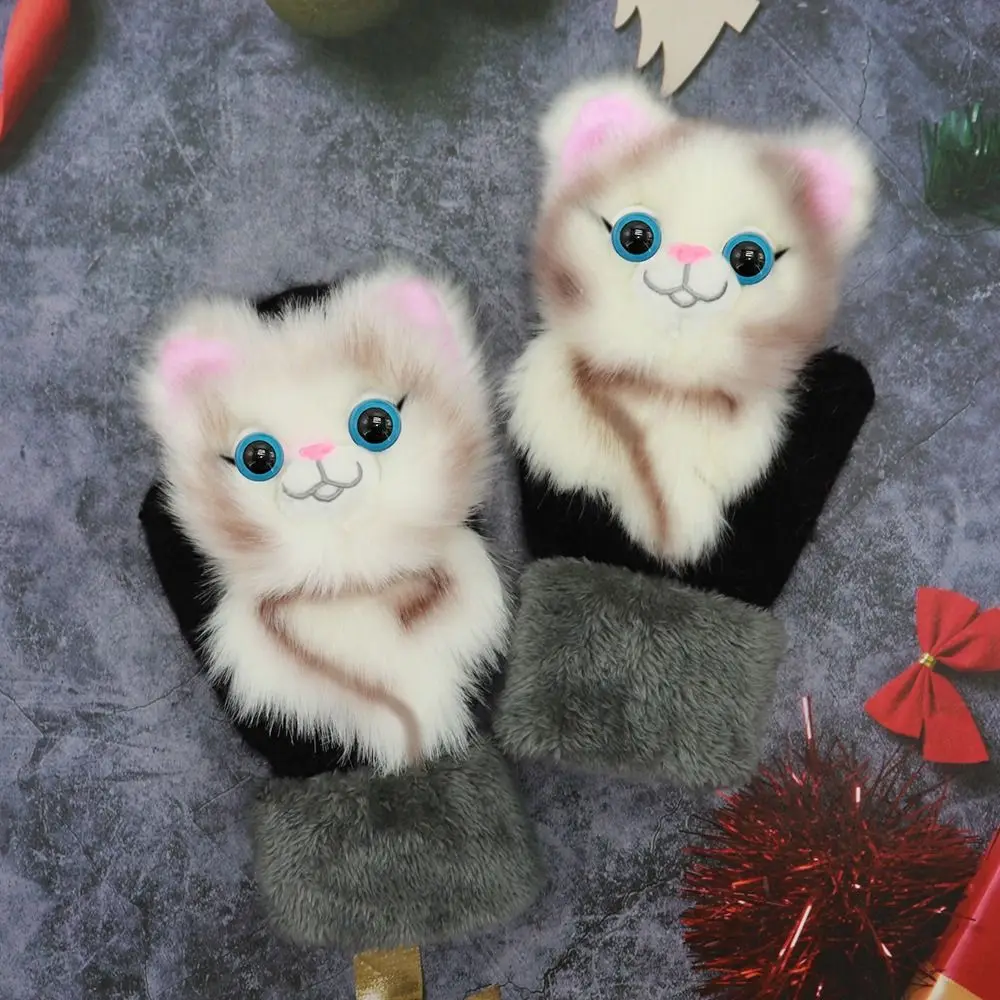 New Fleece Lined Warm Winter Gloves Thickened Animal Pattern Gloves Korean Style Animal Gloves Winter Wear
