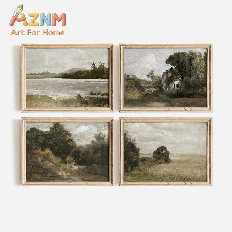 American Style Calm Country Field Sky Vase Canvas Painting Wall Art Pictures Vintage Posters and Prints for Living Room Decor