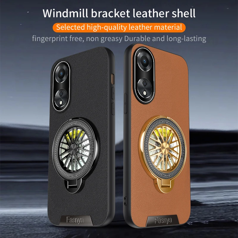 

Luxury PU Metal Lens Leather Phone Case for OPPO A73 5G A77 4G A77S A78 A79 A80 A98 Back Cover with Rotating Holde Cases