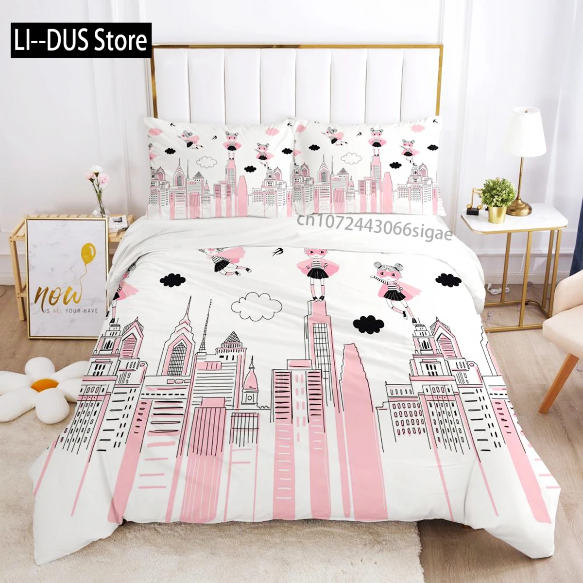 

Cartoon Duvet Cover Set King Size Cute Magic Girl My Little Princess Pattern Bedding Set For Girl Kid Polyester Pink Quilt Cover