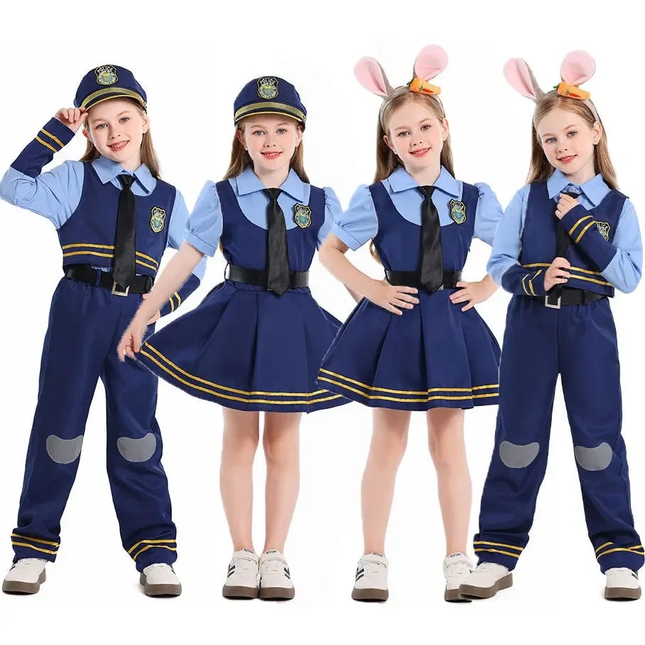

Girls Cosplay Judy Hopps Police Officer Costume for Kids Bunny Police Outfit Full Set for Girls Halloween Party Clothes Outfits