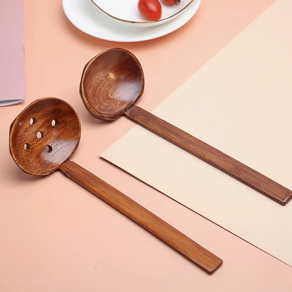 Nature Restaurant Ladle Long Handle Tableware Wooden Slotted Spoon Ramen Spoon Soup Spoon Kitchen Utensil Tool