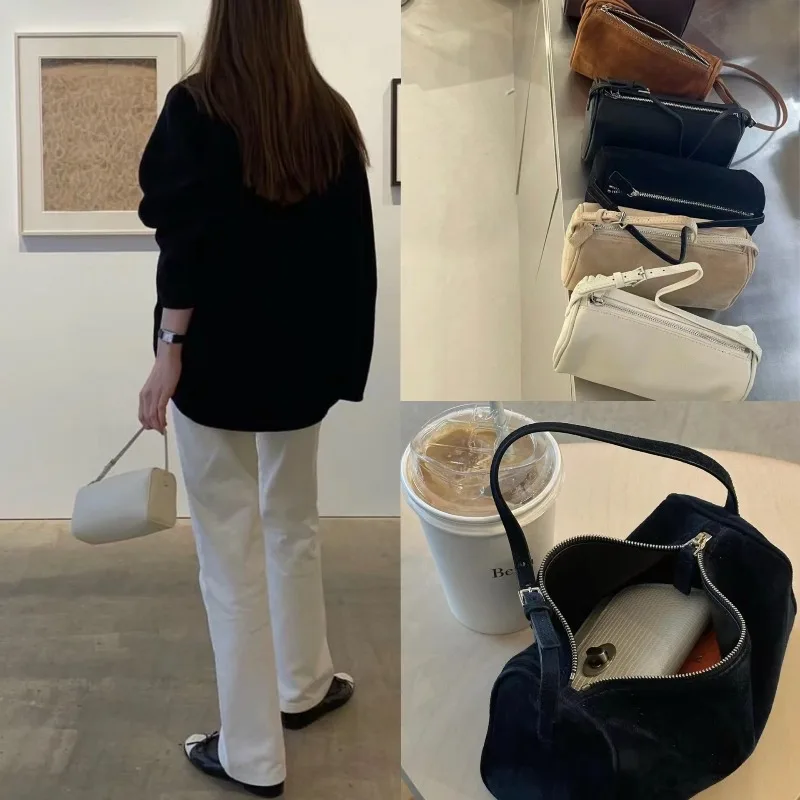 

Niche design pen holder bag, leather mini hand-held small square bag, 90s fashionable hand-held single shoulder crossbody bag