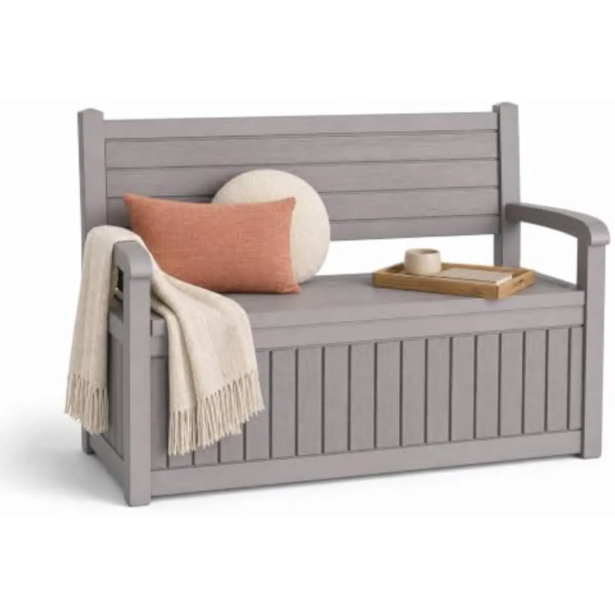 100 Gallon Waterproof Resin Storage Bench Deck Box Lockable, UV Resistant Outdoor Patio Furniture with Seat for Garden Tools Cushions
