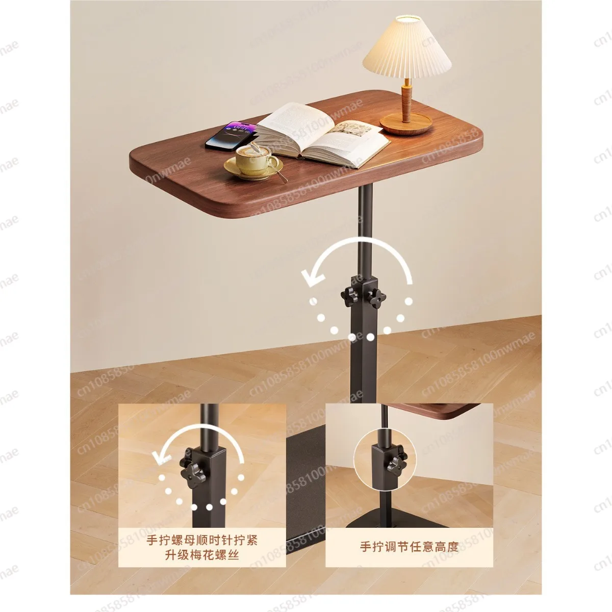 Sofa Side Table & Bedside Cart - Adjustable Height Mobile End Table with Storage, Small Coffee Table for Living Room & Bedroom