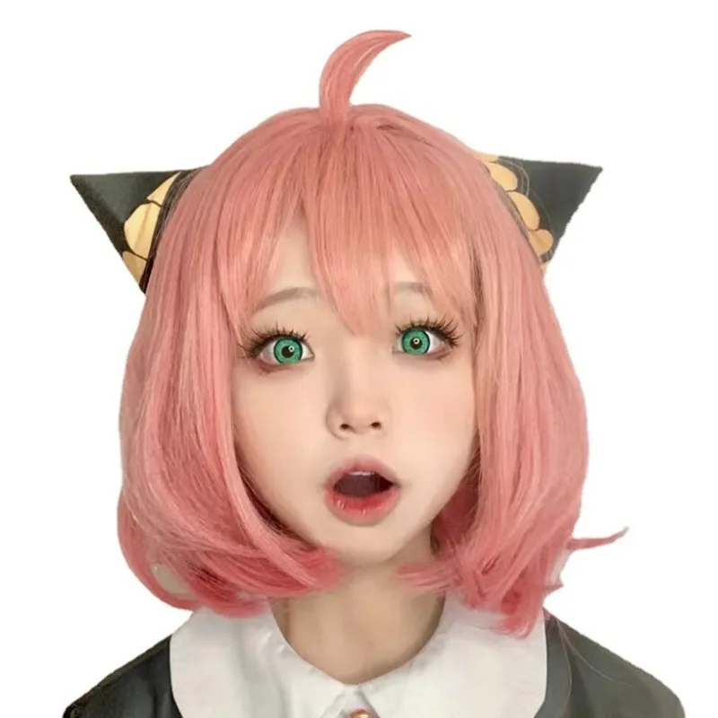 Espião × família modelagem de papel estudante cabeça anime personagem anya forger cos bob corte de cabelo festa mulher vestir-se headwear peruca de cabelo curto