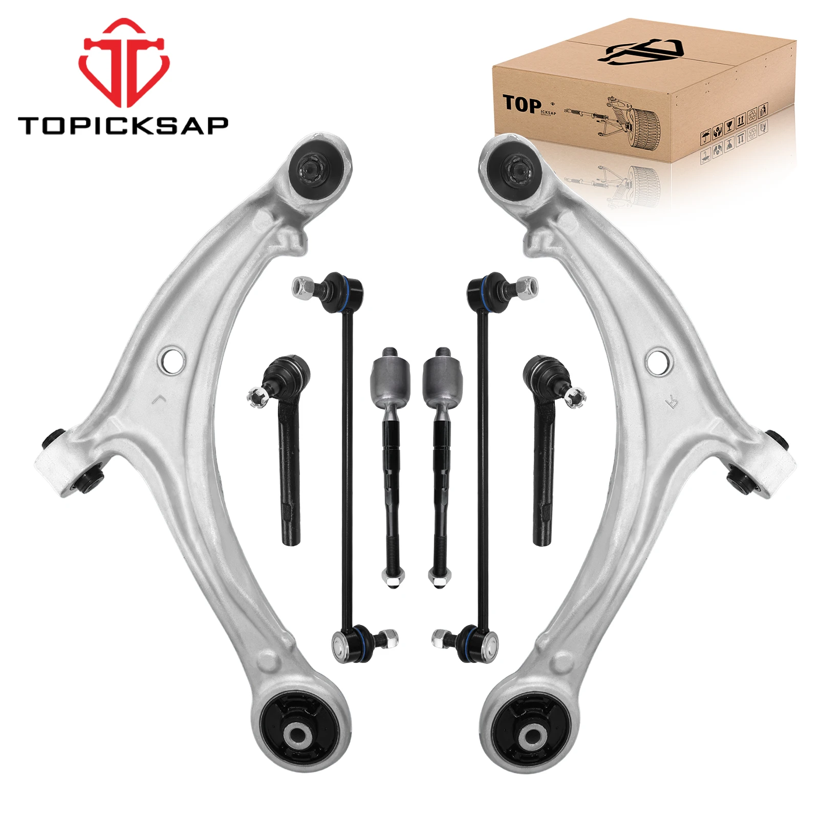 TOPICKSAP 8Pcs Front Control Arm w/Ball Joint Inner/Outer Tie Rod Kit for Honda Odyssey 2005-2010 Suspension 51320SHJA02