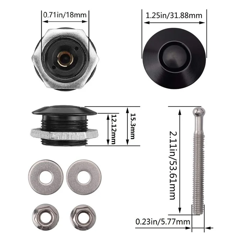 6 مجموعات من دبابيس غطاء السيارة باللون الأسود مقاس 1.25 بوصة، مصد قفل سريع التحرير، مشبك قفل لوحة الترخيص، غطاء زر الضغط
