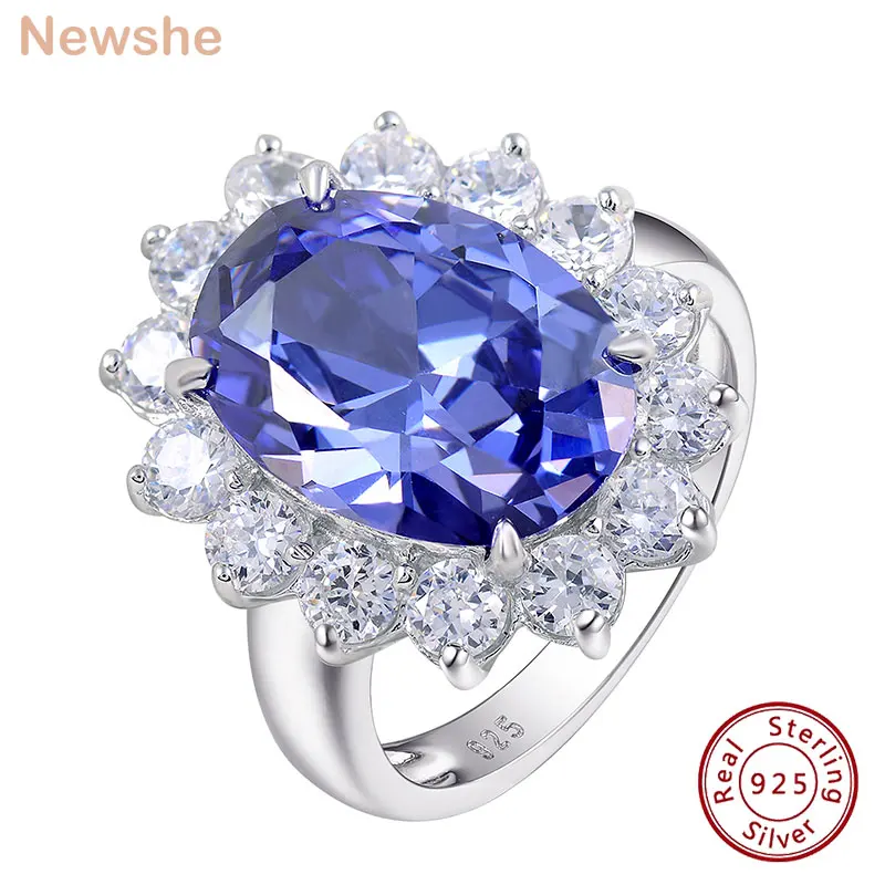 

Newshe Vintage Solid 925 Sterling Silver Oval Blue Tanzanite Engagement Rings for Women Cocktail Party Wedding Luxury Jewelry