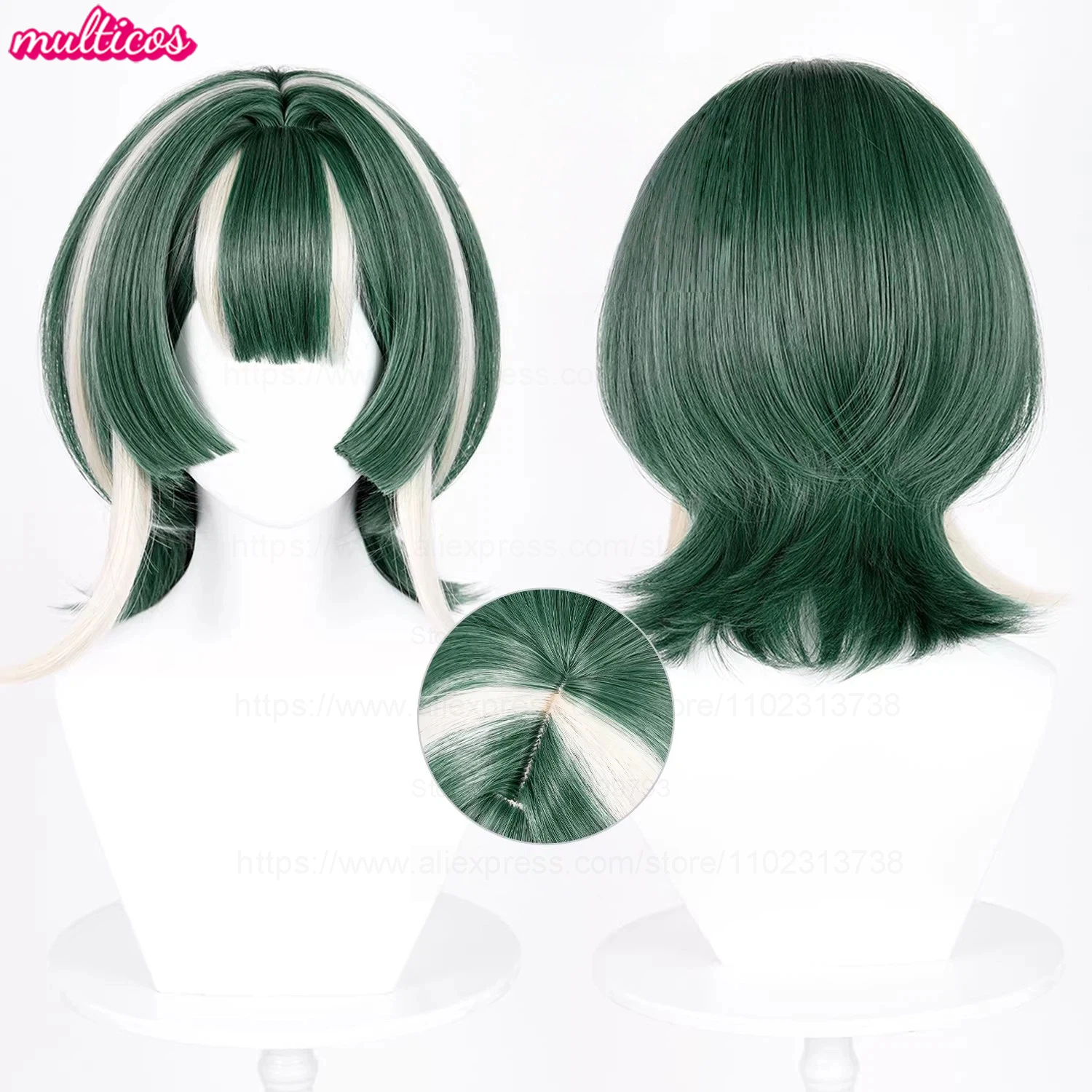 

High Quality Anime GACHI AKUTA Guita Hebby Fantasia Cosplay Wig Short Green White Mixed Heat Resistant Synthetic Hair Wigs