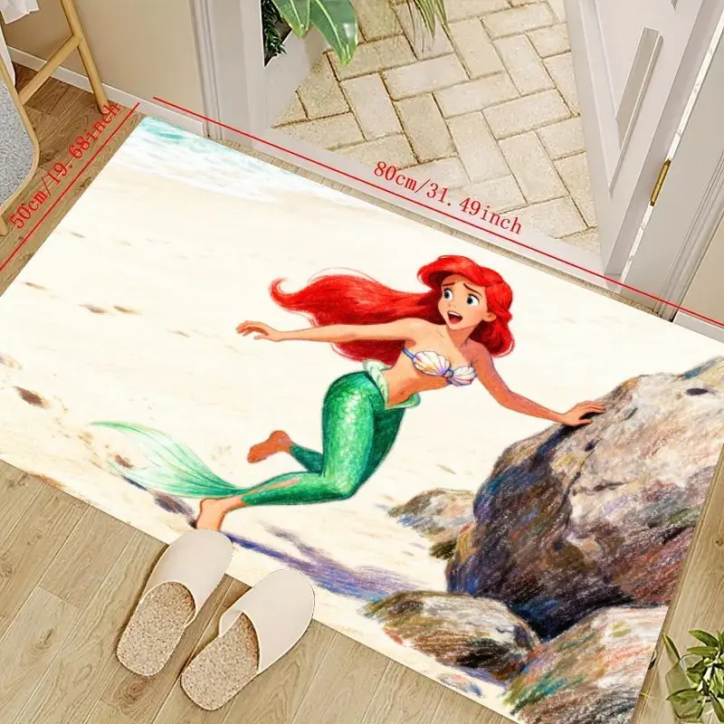 

1 шт., ковер с мультяшным принтом принцессы Диснея Русалочки Ариэль, мягкий нескользящий напольный коврик для детской комнаты, спальни Livi