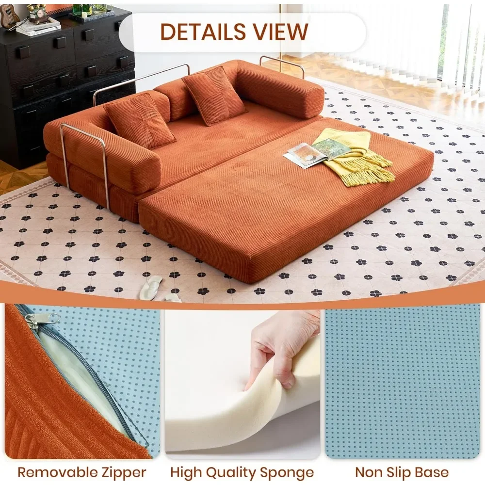 Sofa Kompresi - Tempat Tidur Sofa Lantai Konvertibel - dengan Sandaran Tangan Penopang Punggung Bantal - Tempat Tidur Sofa Lipat Nyaman Sofa Terkompresi
