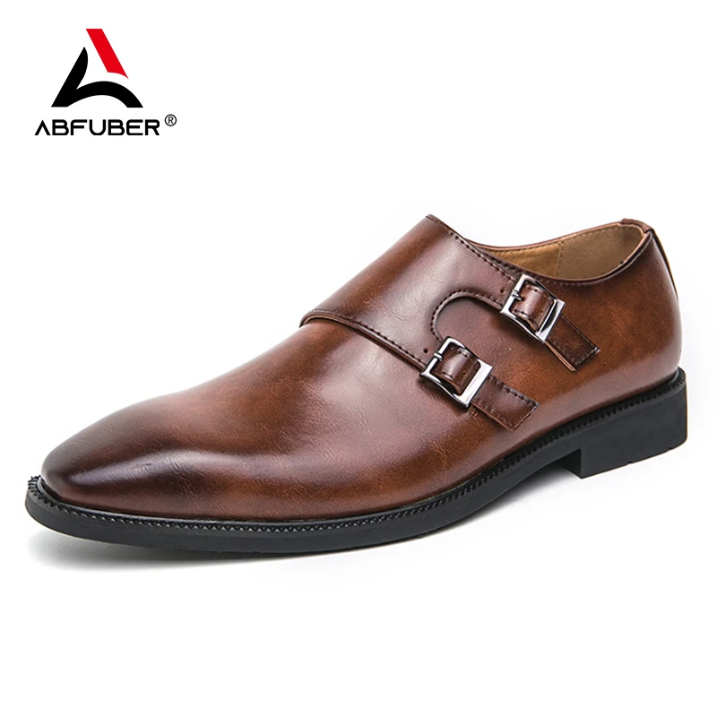 

Luxury Monk Leather Men Shoes Buckle Pointed Slip On Loafers Dress Shoes Men Business Formal Social Office Party Wedding Shoes