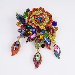Women Elegant Luxury Shining Crystal Brooch Exaggerated Flower Shape Accessories Pins