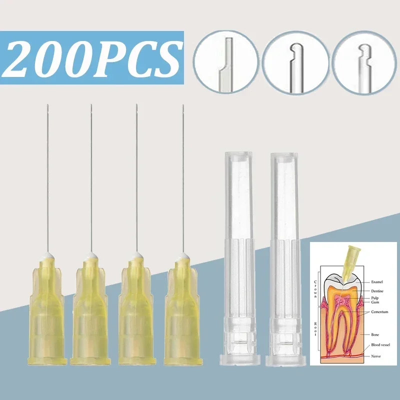 

200Pcs Dental Endo Irrigation Needle Tip Side Hole Endo Syringe Root Canal Washing Needle Tip Oral Hygiene End-Closed