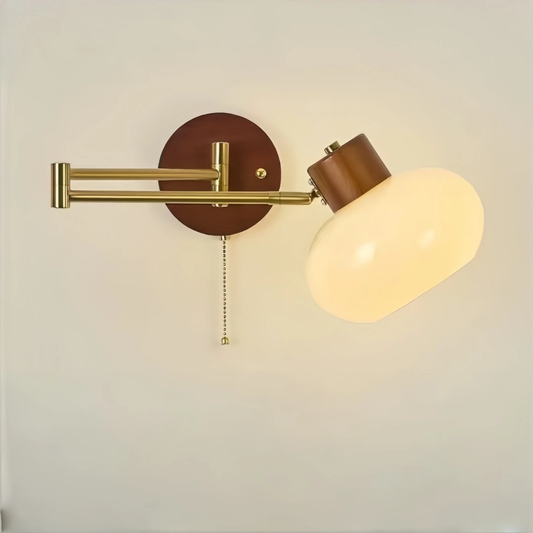 Vintage Telescopic Arm Pull Cord Wall Lamp Orange Shade for Hotel B&B Cafe Salon Retro Chic Commercial Decor Wall SconceE27
