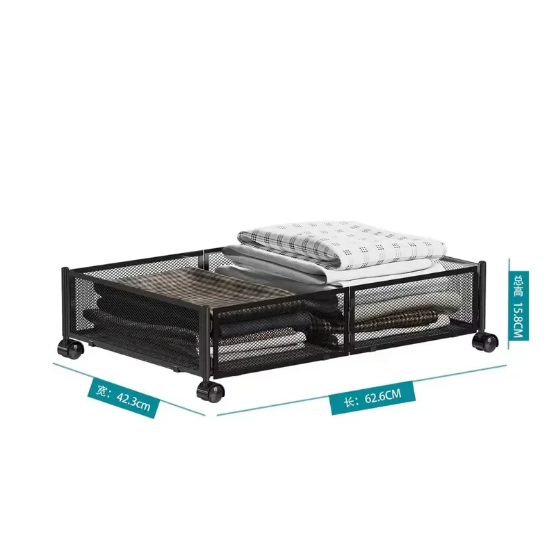 Creative Metal Folding Under Bed Storage Rack with Wheeled Box for Shoes Apparel and Tissue Organization Space Saving