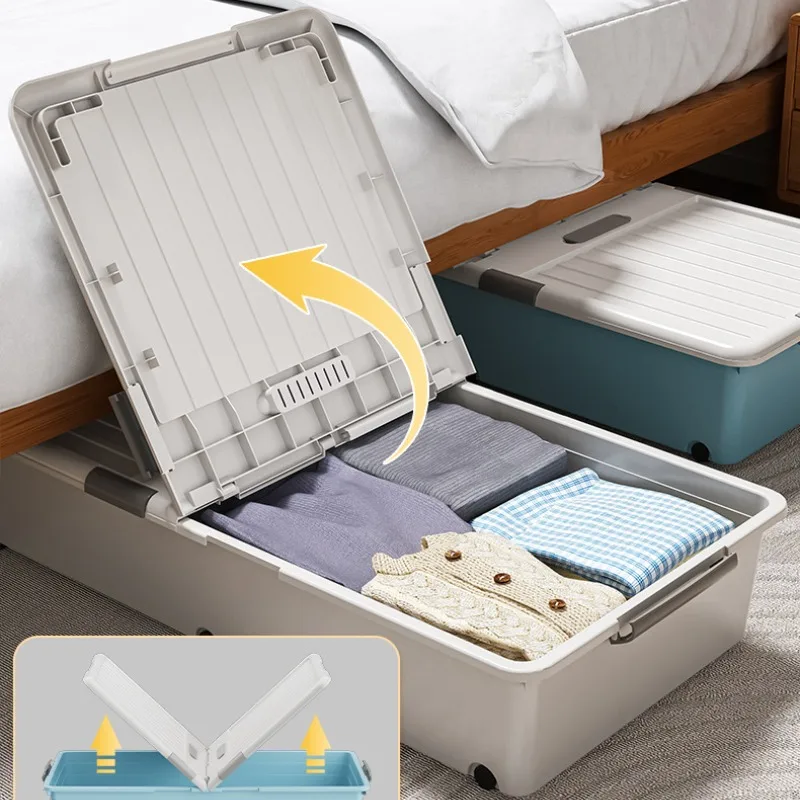 Multipurpose Flat Under Bed Storage Box with Drawers Wheels for Clothes Quilts Shoes Such As Bedding Organizer