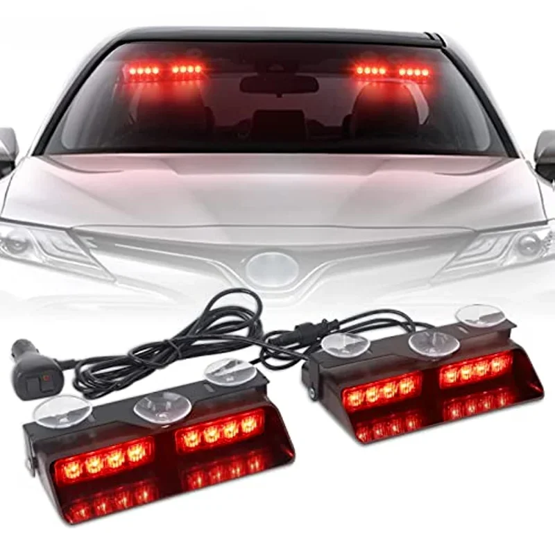 

Red 2 in 1 Dash Emergency Strobe Lights Warning Safety Flashing Lights Interior Windshield Suction Cups for Ambulanc