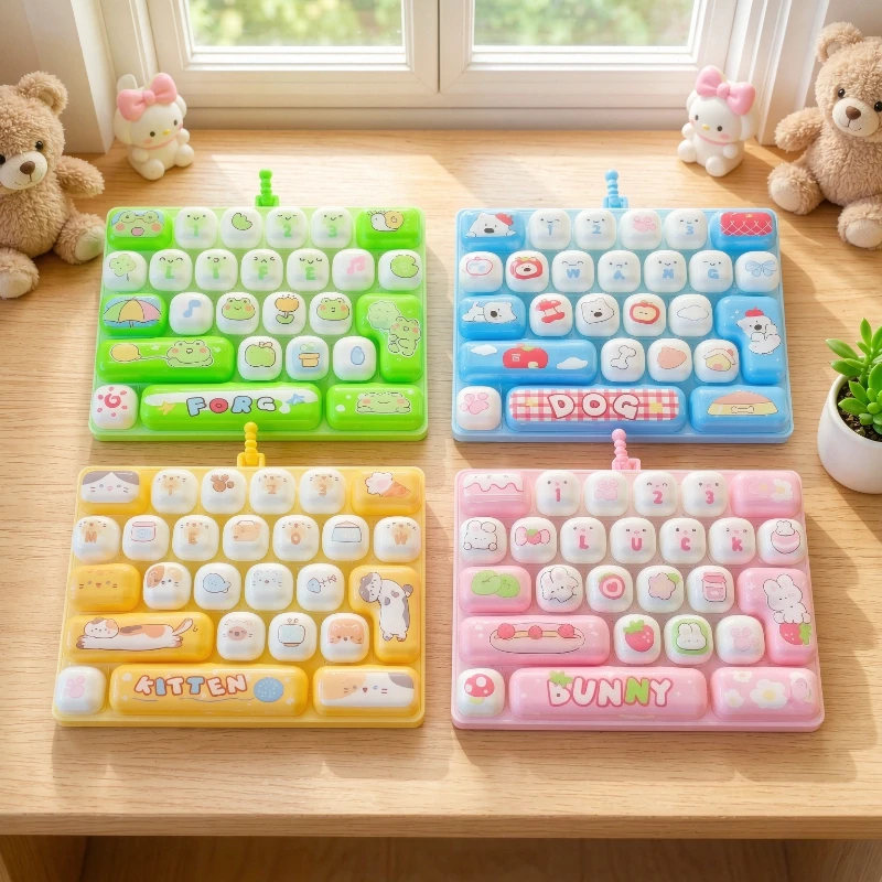 26구 26 Grid Keycap Clicker Fidget Toy, Mini Keyboard Stress Relief Decompression Toy Portable Cartoon Keychain Gift